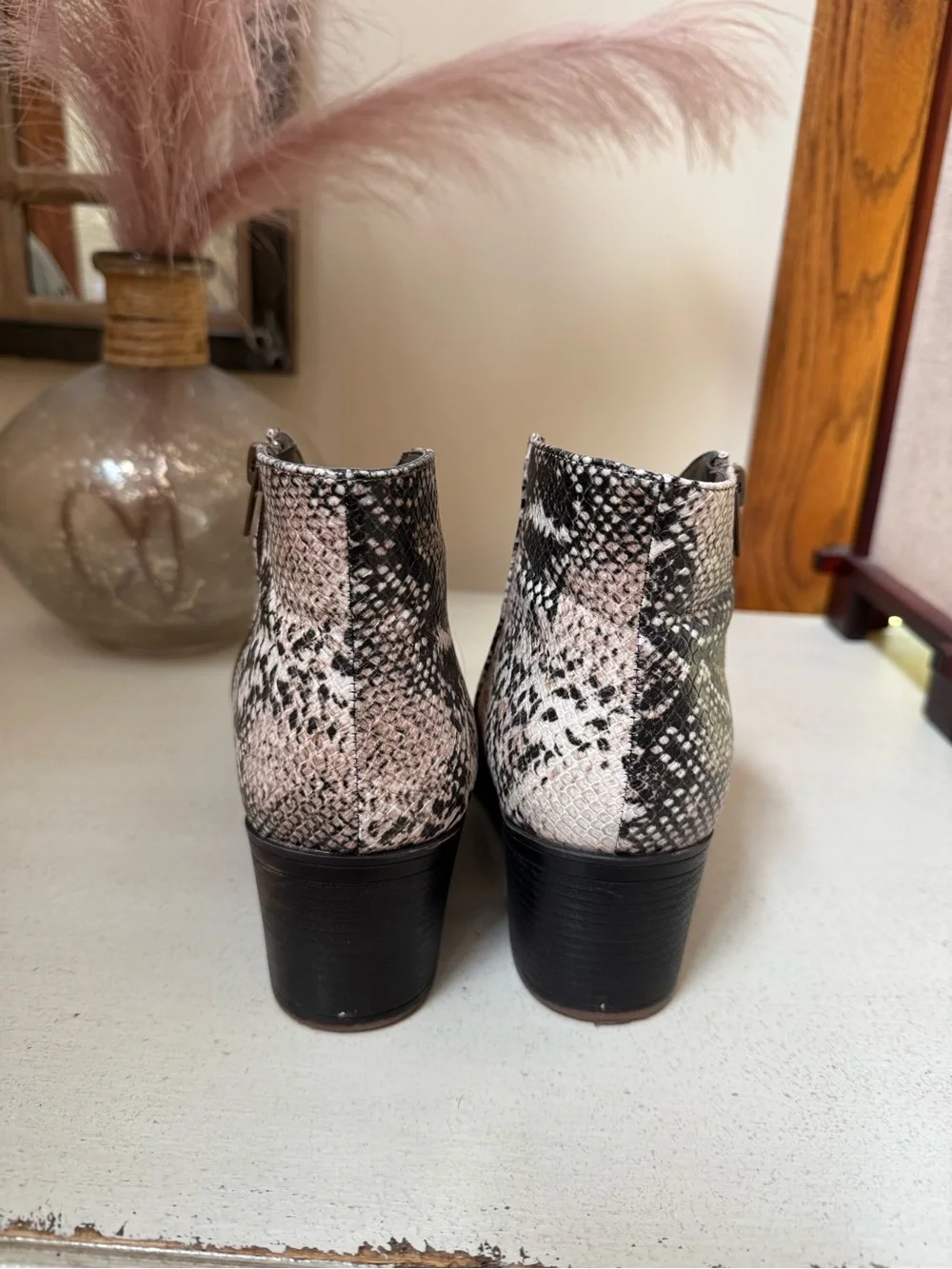 Pierre Dumas Pink and Black Snake-Print Chelsea Ankle Boots